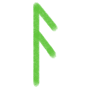 The Elder Furthark rune ᚨ or ansuz, in green